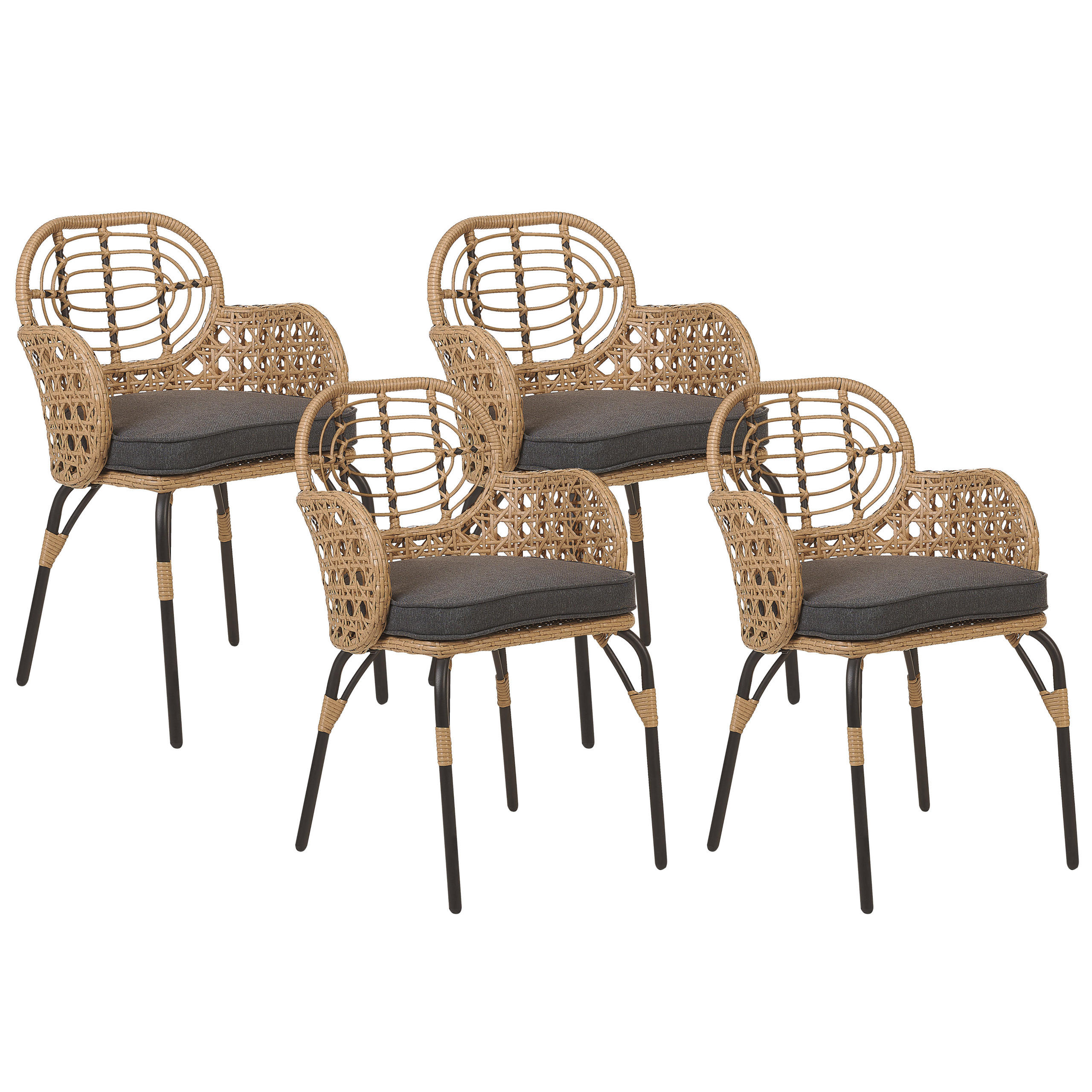 GARTENSTUHL 4er-Set PE Rattan Auflage graphitgrau Pratello - Graphitfarben, Kunststoff (45/84/49cm) - Beliani
