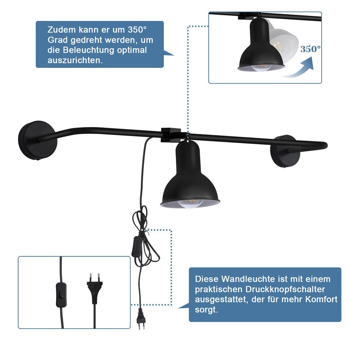 WANDLEUCHTE Frida - Schwarz, Metall (8/8/77cm) - Nettlife