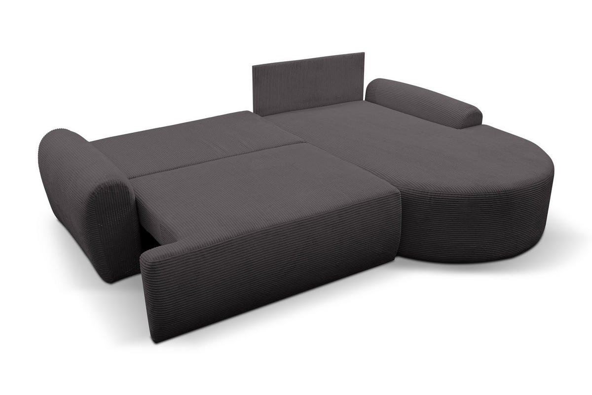 ECKSOFA Dream Cord in L-Form mit Schlaffunktion und Bettkasten, Farbe: Grau, Cordstoff, Ottomane Rechts - Grau, Textil (260/136cm) - VENASI MÖBEL