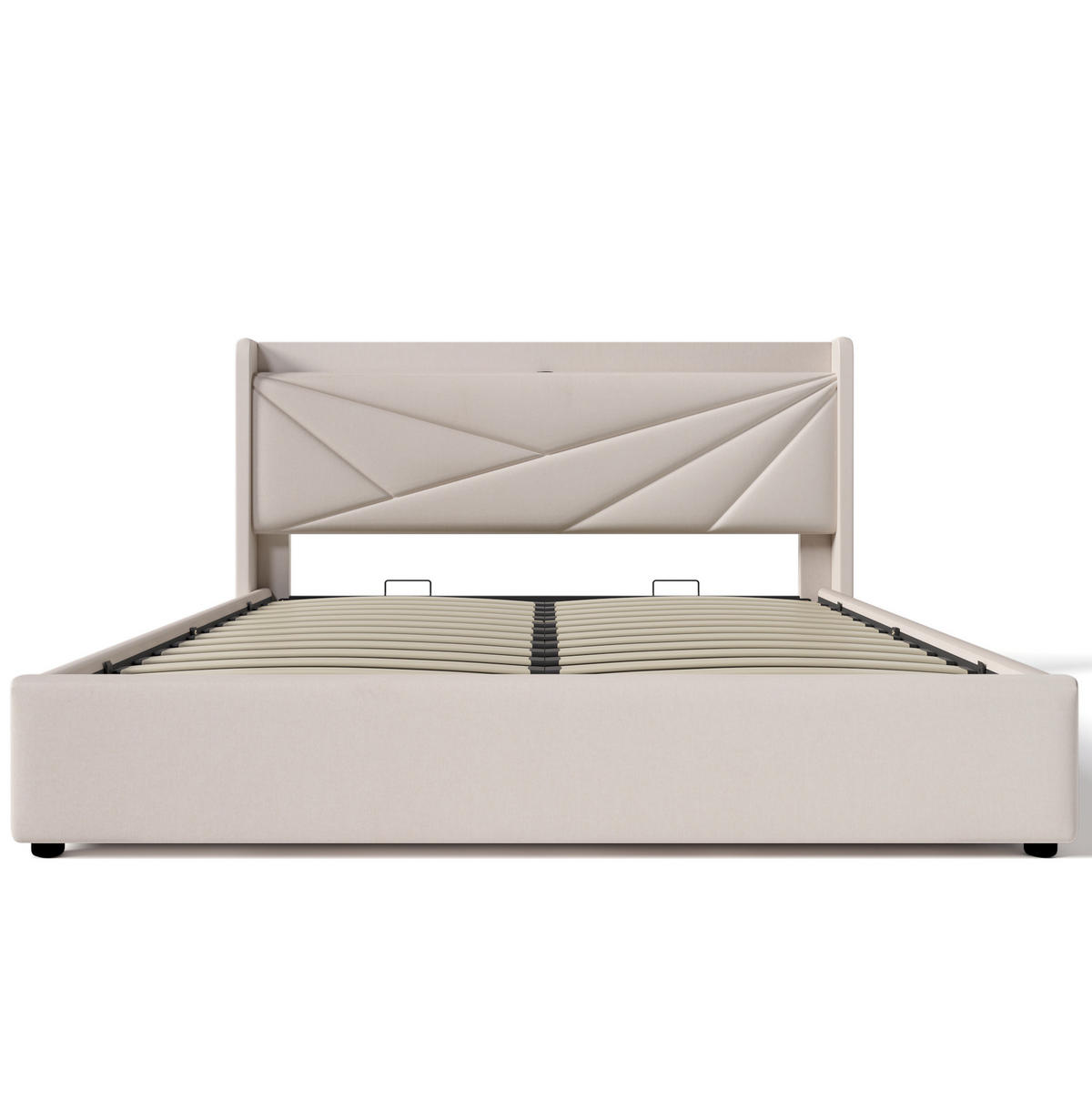 POLSTERBETT 160/200 cm Beige aus Baumwolle, Leinen, Holz und Metall mit Bettkasten - Beige, Textil (160/200cm) - OKMYHOME