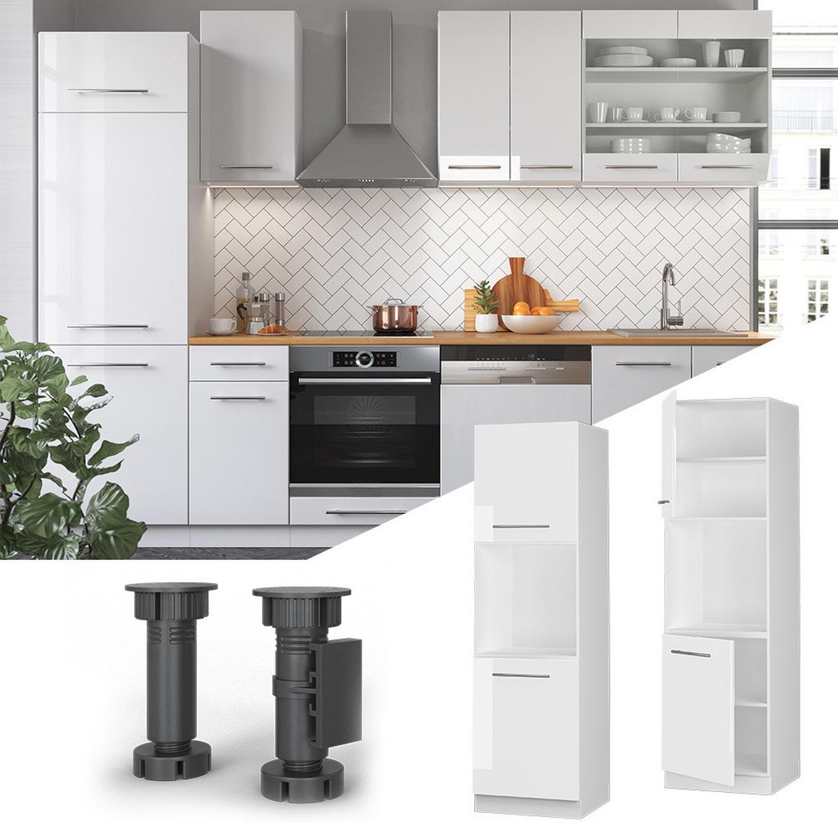 SPISKONVERTERINGSSKÅP Fame-Line Vit högblank 60 cm med öppna hyllor - Vit/Vit högglans, Träbaserade material (60/206.8/58.1cm) - Vicco