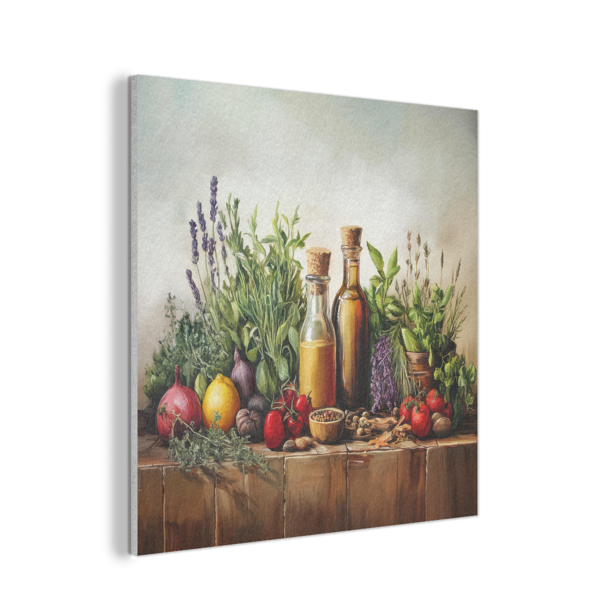 AKUSTIKPANEEL Stilleben - Kräuter - Gewürze - Früchte - Farbenfroh 90x90 cm - Grün, Textil (90/0.9/90cm) - MuchoWow