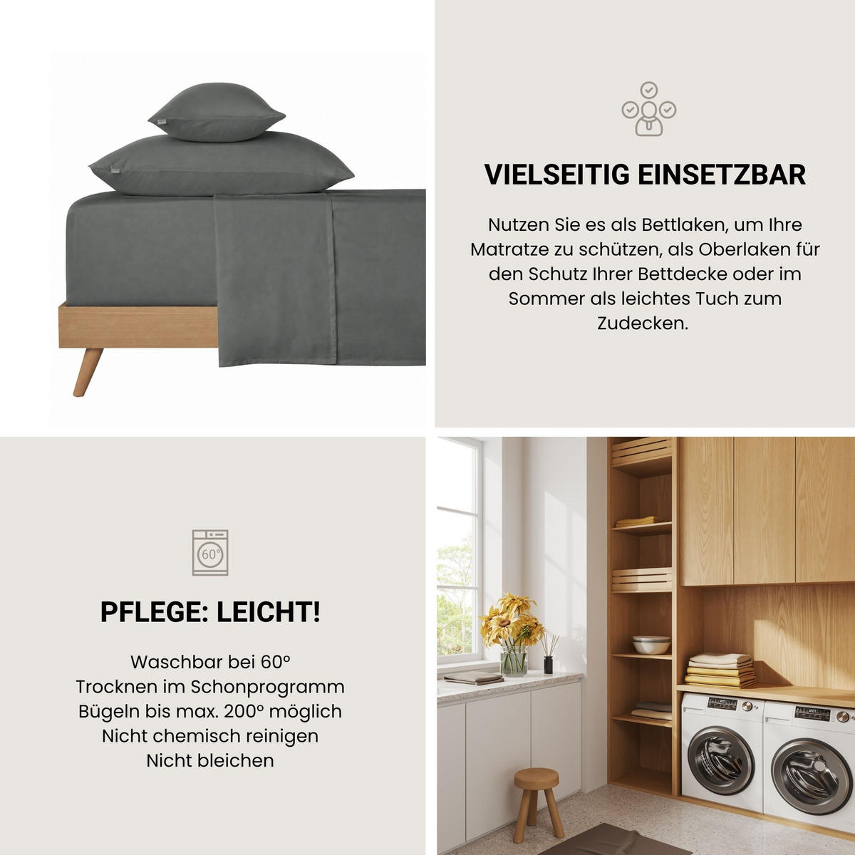BETTLAKEN Smoothy - 100% Baumwolle - 160x260 cm - Grau - Grau, Textil (160/260cm) - SCHIESSER
