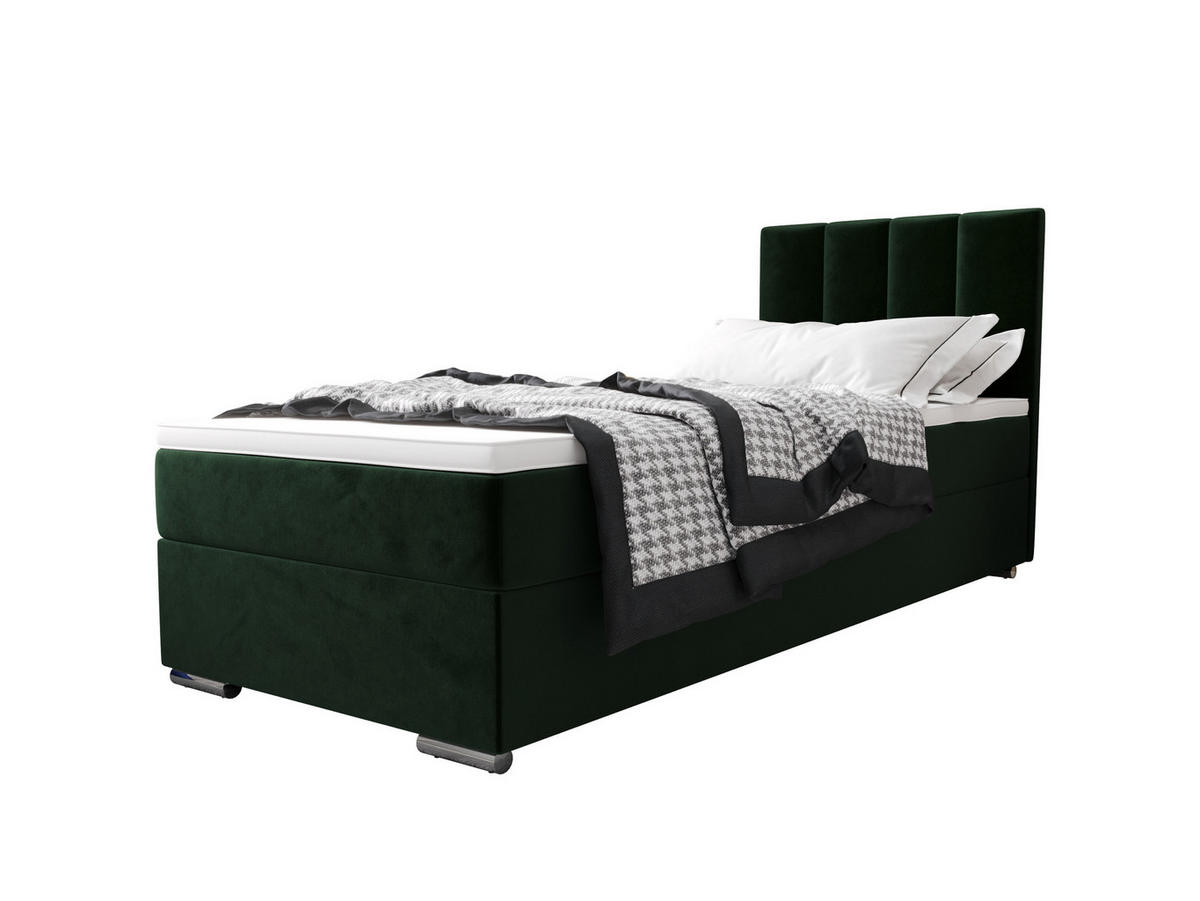 BOXBETT ZILANO 2 mit Matratze H3 und Topper 90x200 Itaka 10 - Grün, Holz/Textil (90/200cm) - Bedante