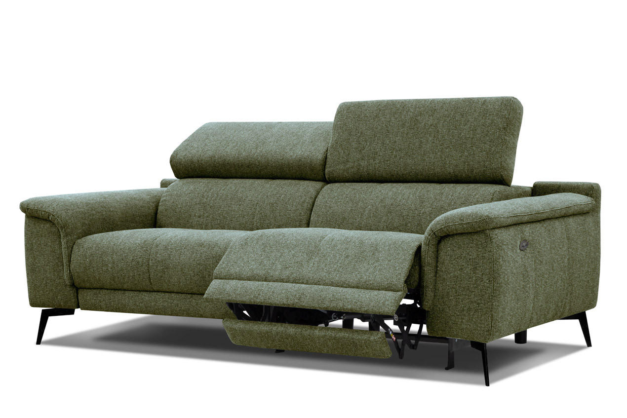 RELAXSOFA FIERO 3-Sitzer mit 1 Relaxfunktion, olivgrün - Schwarz/Olivgrün, Holzwerkstoff/Textil (212/82/103cm) - Courtois Laville