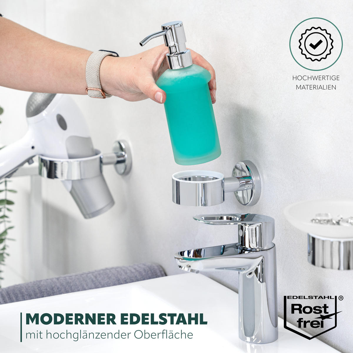 ERSATZ-SEIFENSPENDERPUMPKOPF LUCENTE 2er-Set, Edelstahl, verchromt - Chromfarben, Metall (6.7/16.5/3.1cm) - bremermann