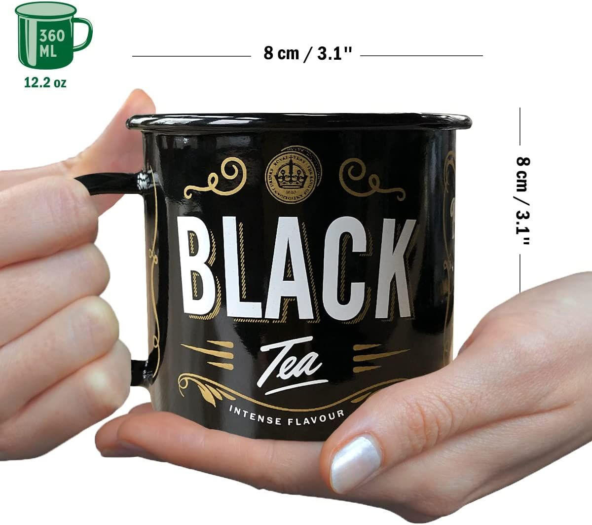EMAILLE-BECHER 360 ml Home & Country Black Tea - Dunkelorange/Schwarz, Metall (0.36L) - Nostalgic-Art