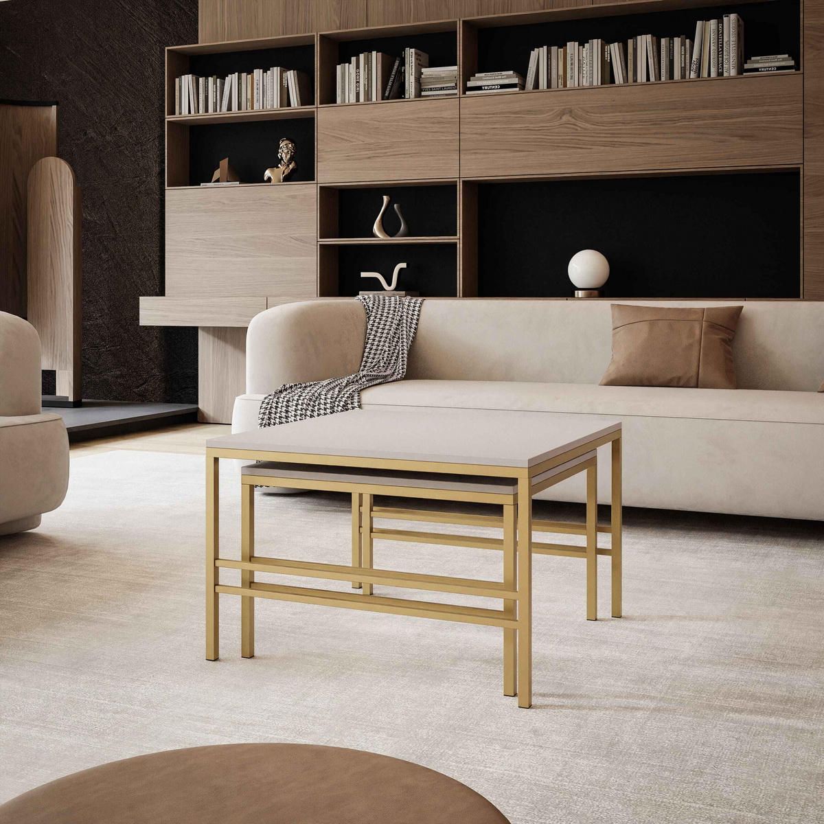 COUCHTISCH Cashmere Matt Gold Rahmen - Beige/Goldfarben, Holzwerkstoff (70/70/46cm) - Idohome