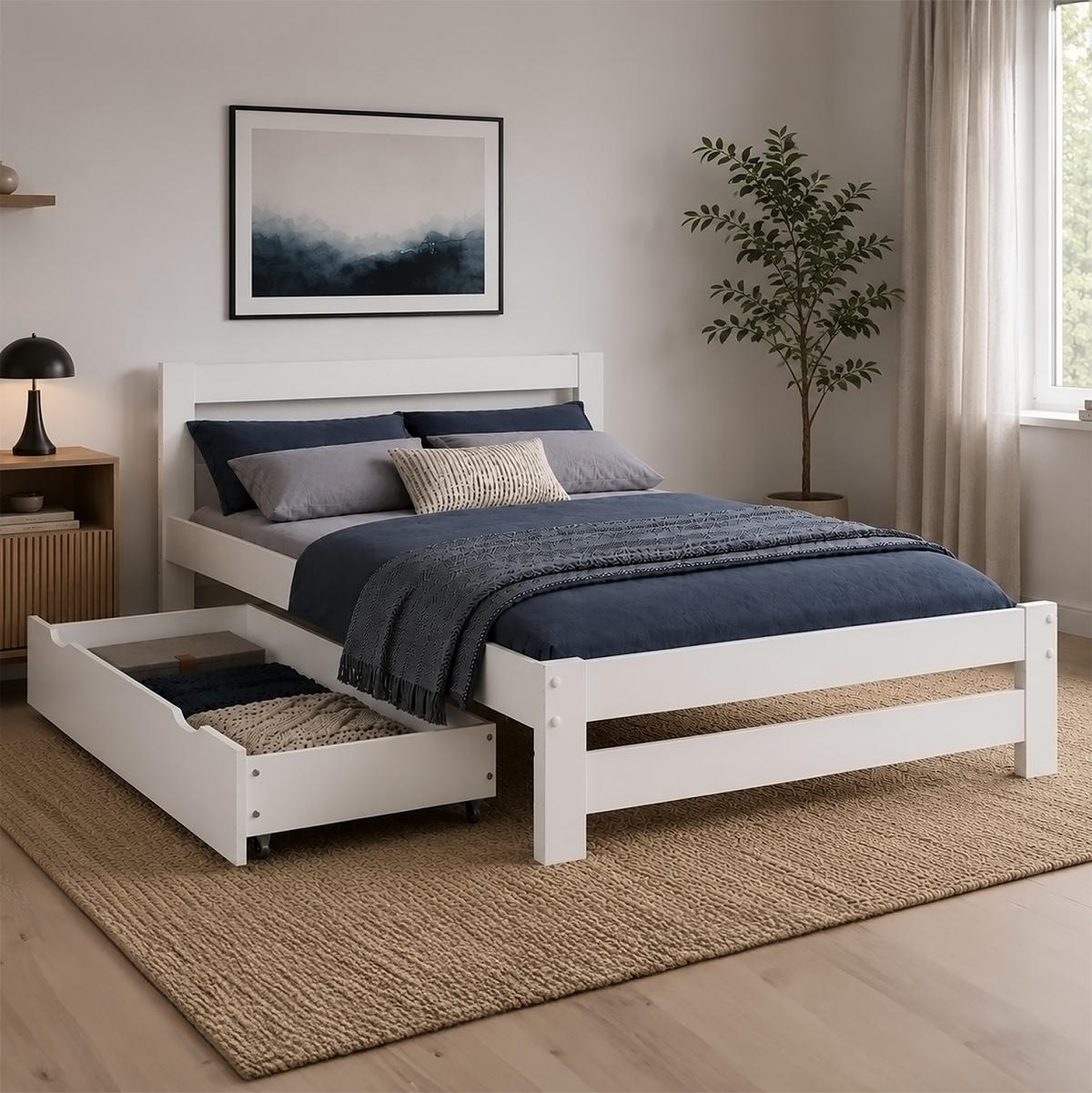 HOLZBETT mit Stauraum 140/200 cm weiß - Weiß, Holz (140/200cm) - Homestyle4u