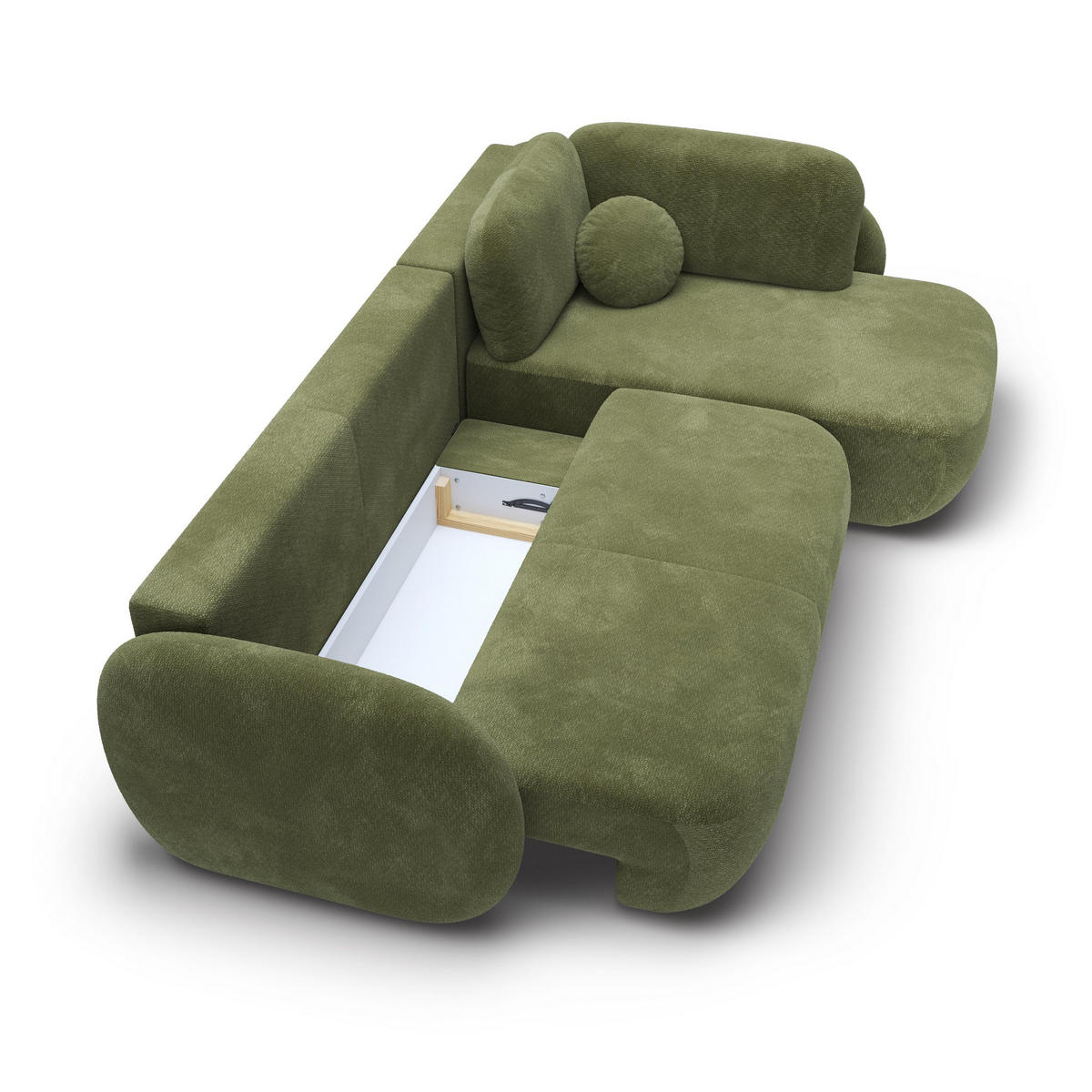 ECKSOFA AMICO II R-S Grün Geflochtener Stoff mit Schlaffunktion - Grün, Holz (289/190cm) - MASSENO