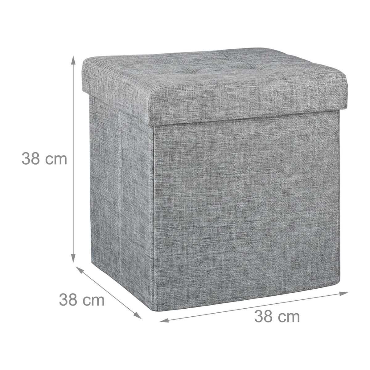 TABURE Siva lanen zložljiv s shrambo 38x38x38 cm - siva, leseni material/tekstil (38/38/38cm) - Relaxdays