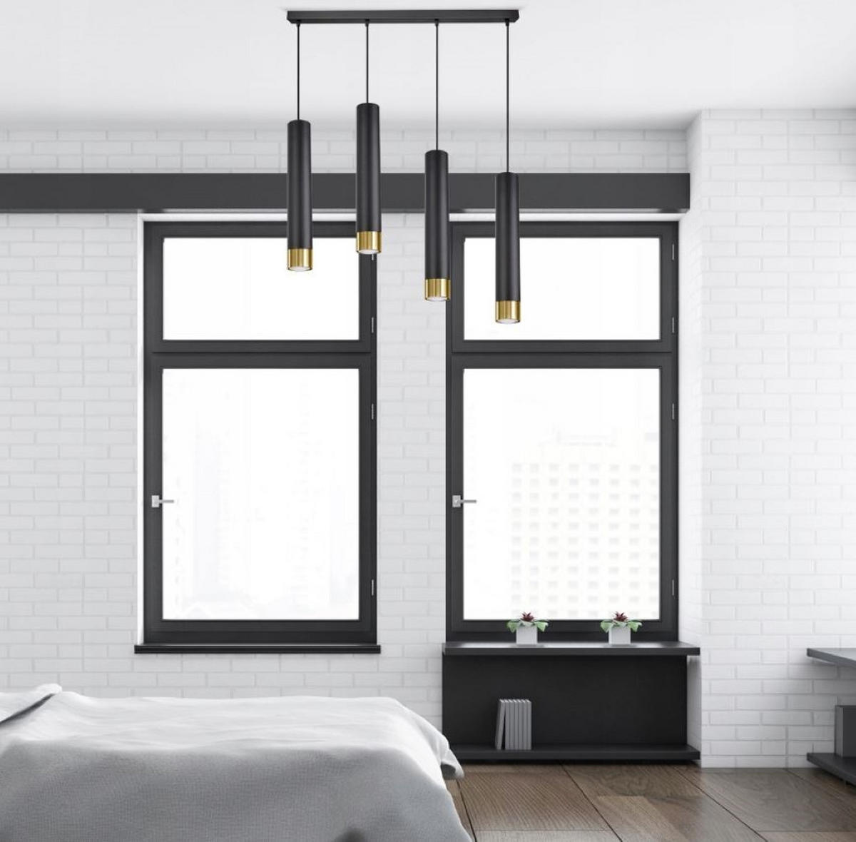 PENDELLEUCHTE Milano Tube - Goldfarben/Schwarz, Glas/Metall (6/80/100cm) - kiki design