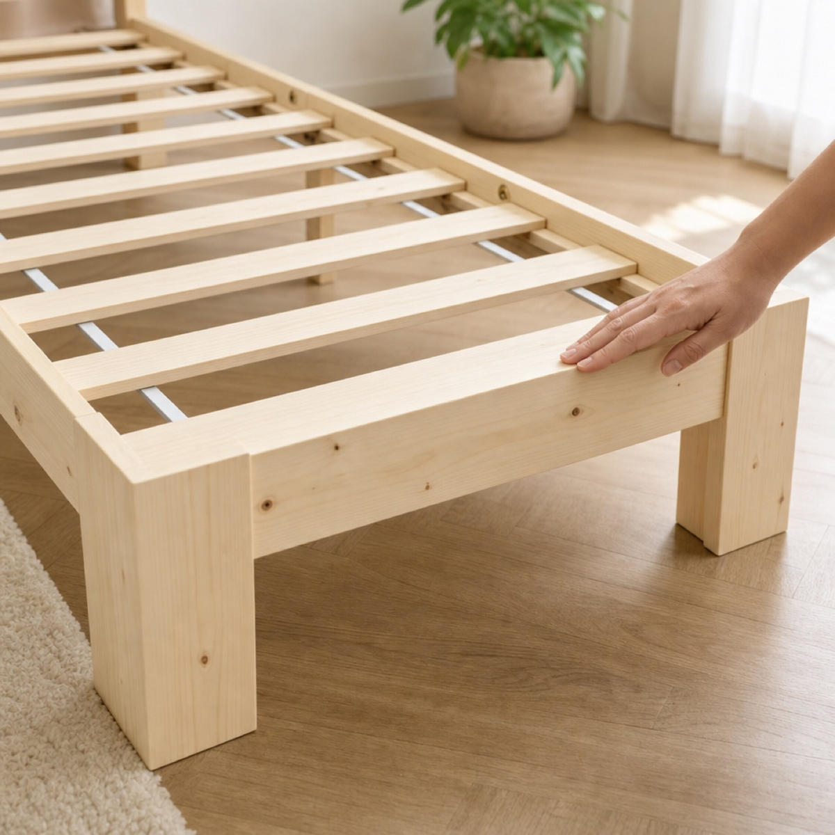 BETT Natur Massivholz Kiefer mit Lattenrost 90x200 cm - Hellbraun, Holz - Relaxdays
