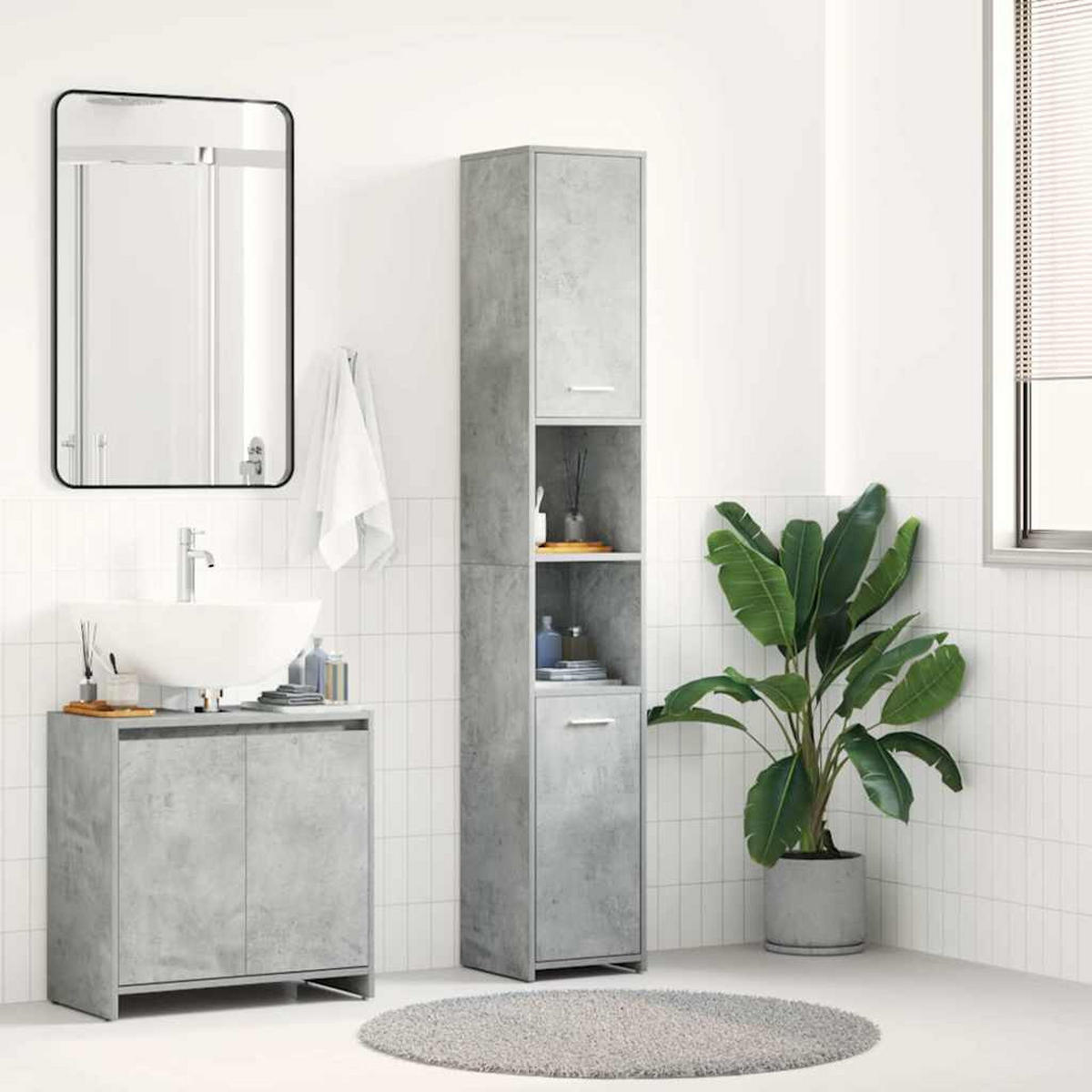 BADEZIMMERSCHRANK Betongrau 30/30/183,5 Cm Holzwerkstoff - Grau, Holzwerkstoff (30/183.5/30cm) - vidaXL