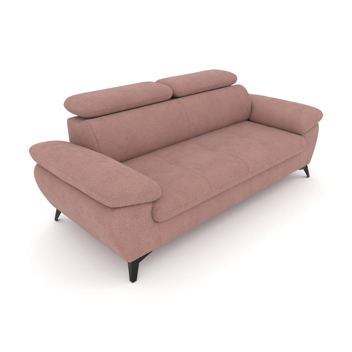 3-SITZER Karlstad Chenille Rosa verstell. Kopfstützen B 215 cm - Altrosa, Kunststoff/Textil (215/84/100cm) - foamnova