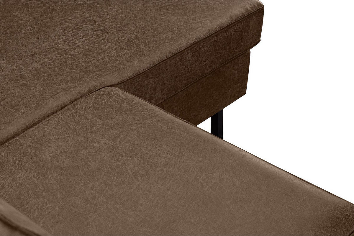 ECKSOFA-RECHTS INVIA mit Armlehnen vintage, Lederoptik-Stoff, dunkelbraun - Dunkelbraun/Schwarz, Textil (234/160cm) - KONSIMO®
