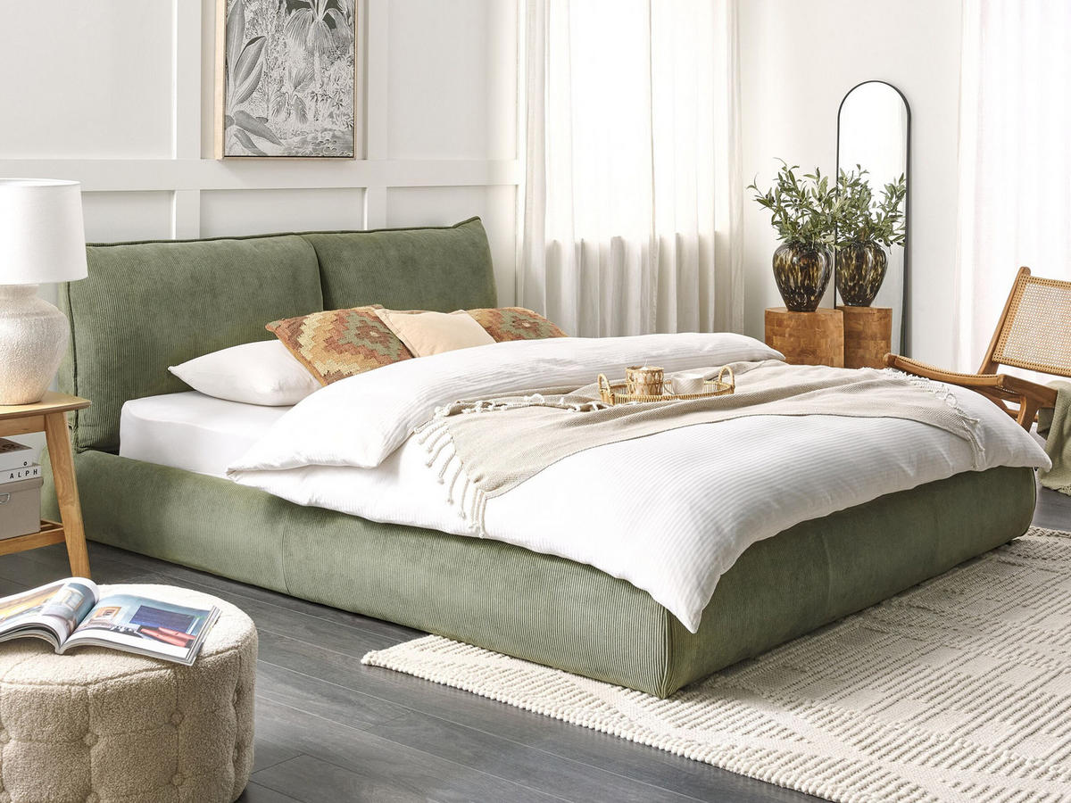 BETT mit Lattenrost Cord 180/200 cm Olivgrün Vinay - Grün, Textil (180/200cm) - Beliani