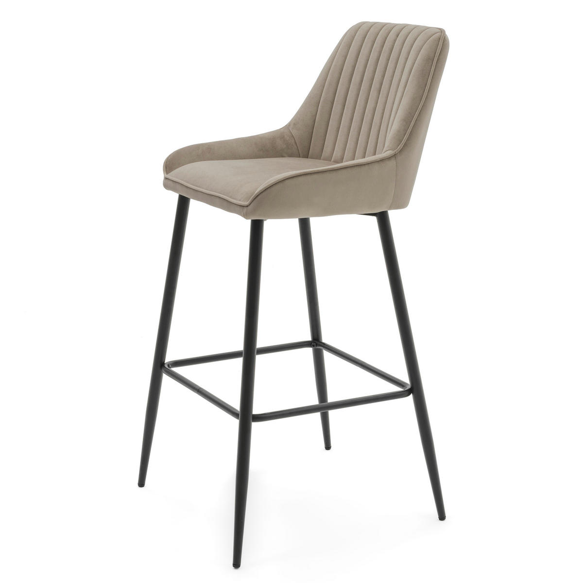 BARHOCKER PASSO gepolstert mit Steppung - dunkelbeige - Samt Velours - Beige/Schwarz, Metall (50/95/55cm) - NEW HOME