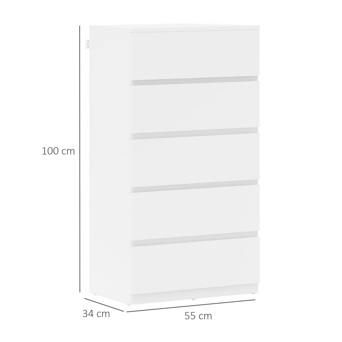 KOMMODE Schubladenschrank Sideboard mit 5 Schubladen, Weiß, 55 x 34 x 100 cm - Weiß, Holzwerkstoff (55/100/34cm) - HOMCOM