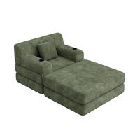 SCHLAFSOFA mit Hocker, Liegefunktion und Getränkehaltern aus Cord in Grün - Grün, Textil (191/60/162cm) - EVRYAE