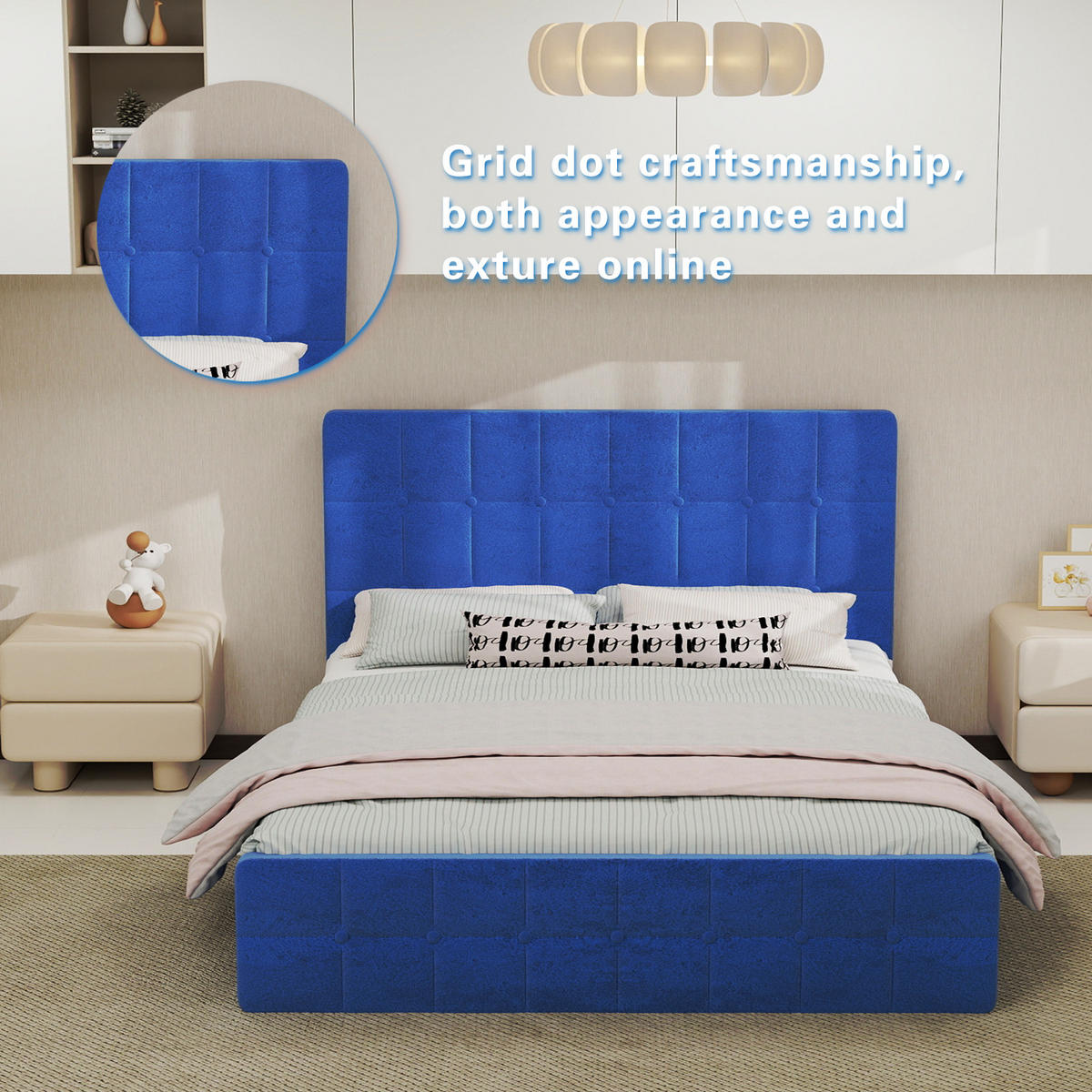 BETT mit Kopfteil 140x200 cm Samt Blau - Blau, Metall (140/200cm) - Meubliv