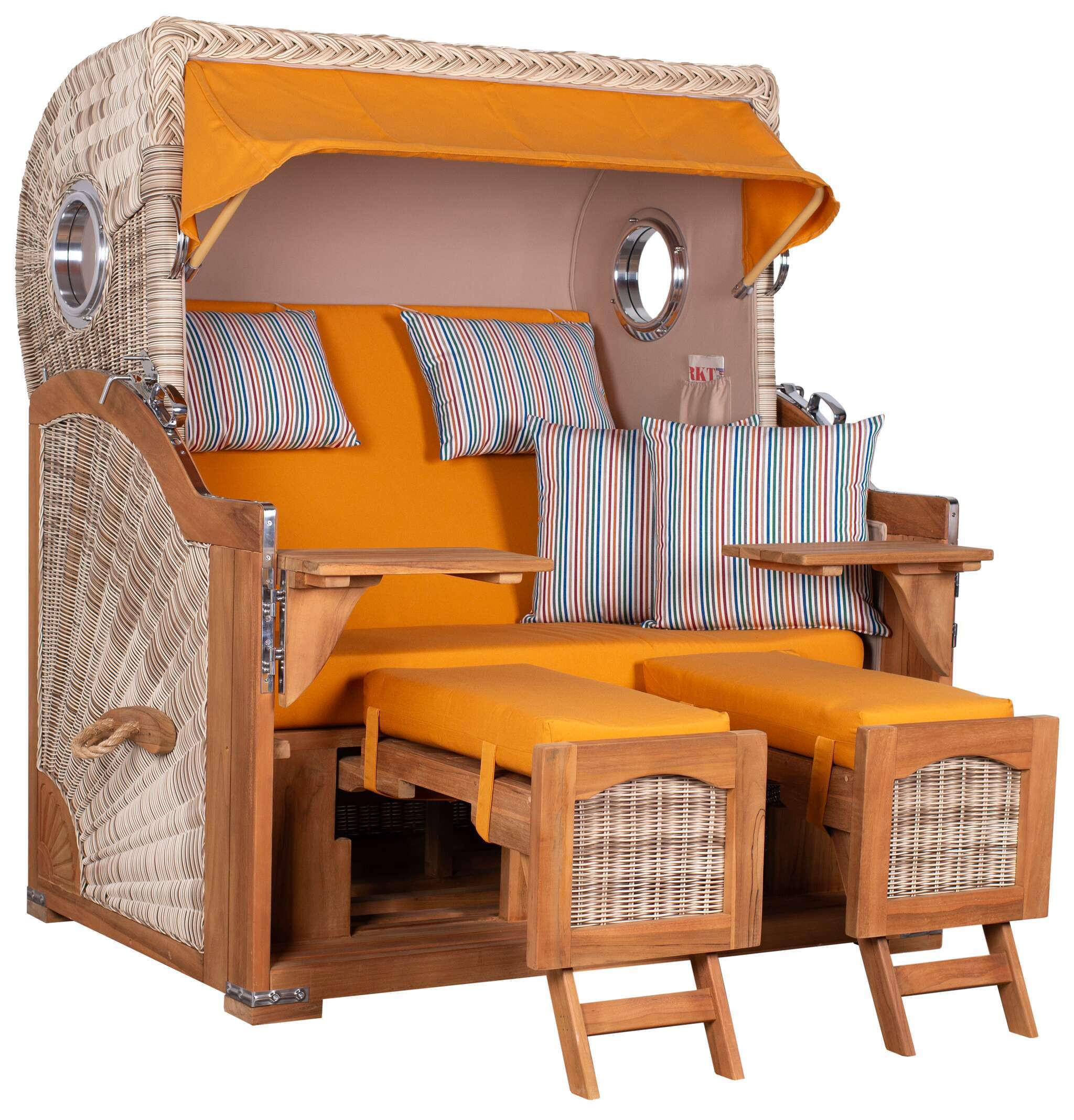 STRANDKORB XXL Düne Grande Teak PE Shell - Gelb/Braun, Metall (142/170/95cm) - Mr. Deko