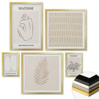 WANDBILDER 5er Set - 50x50 cm & 20x30 cm & 40x60 cm Goldrahmen - Linien, Formen, Beige, Weiß - Goldfarben, Kunststoff (40/60cm) - ArtPrintCave
