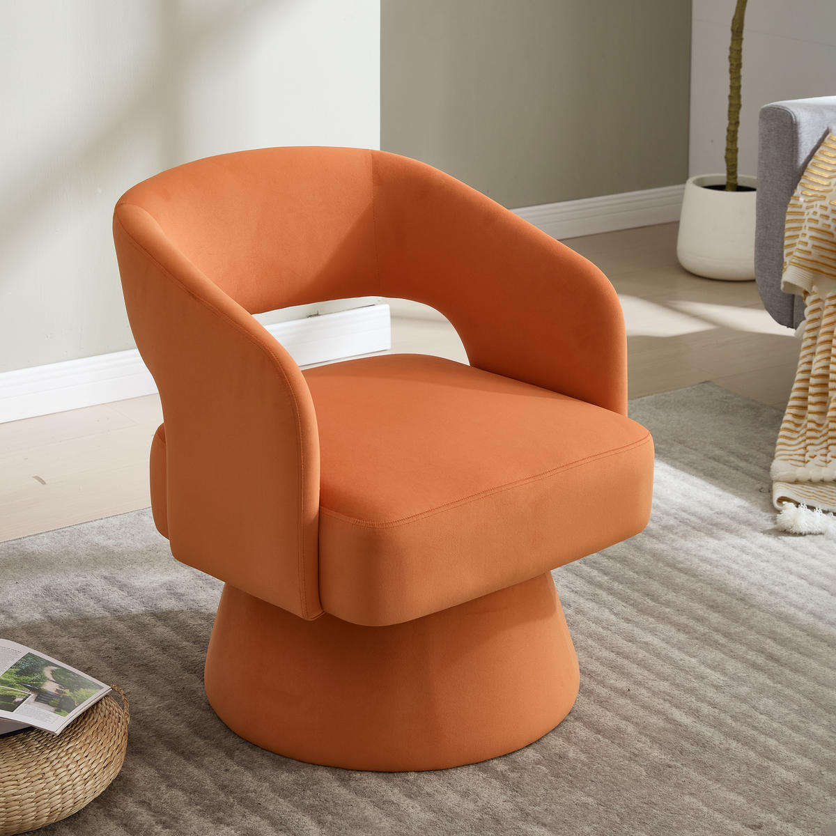SESSEL Chenille Orange drehbar - Orange, Holzwerkstoff/Textil (68/75/66cm) - WISHDOR