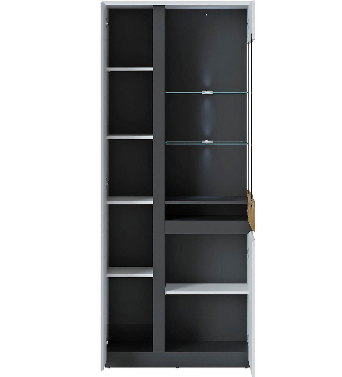 VITRINE Novena weiß / schwarz / Catania Eiche 84 / 40 / 200cm - Multicolor/Schwarz, Holz/Holzwerkstoff (84/200/40cm) - Feldmann-Wohnen