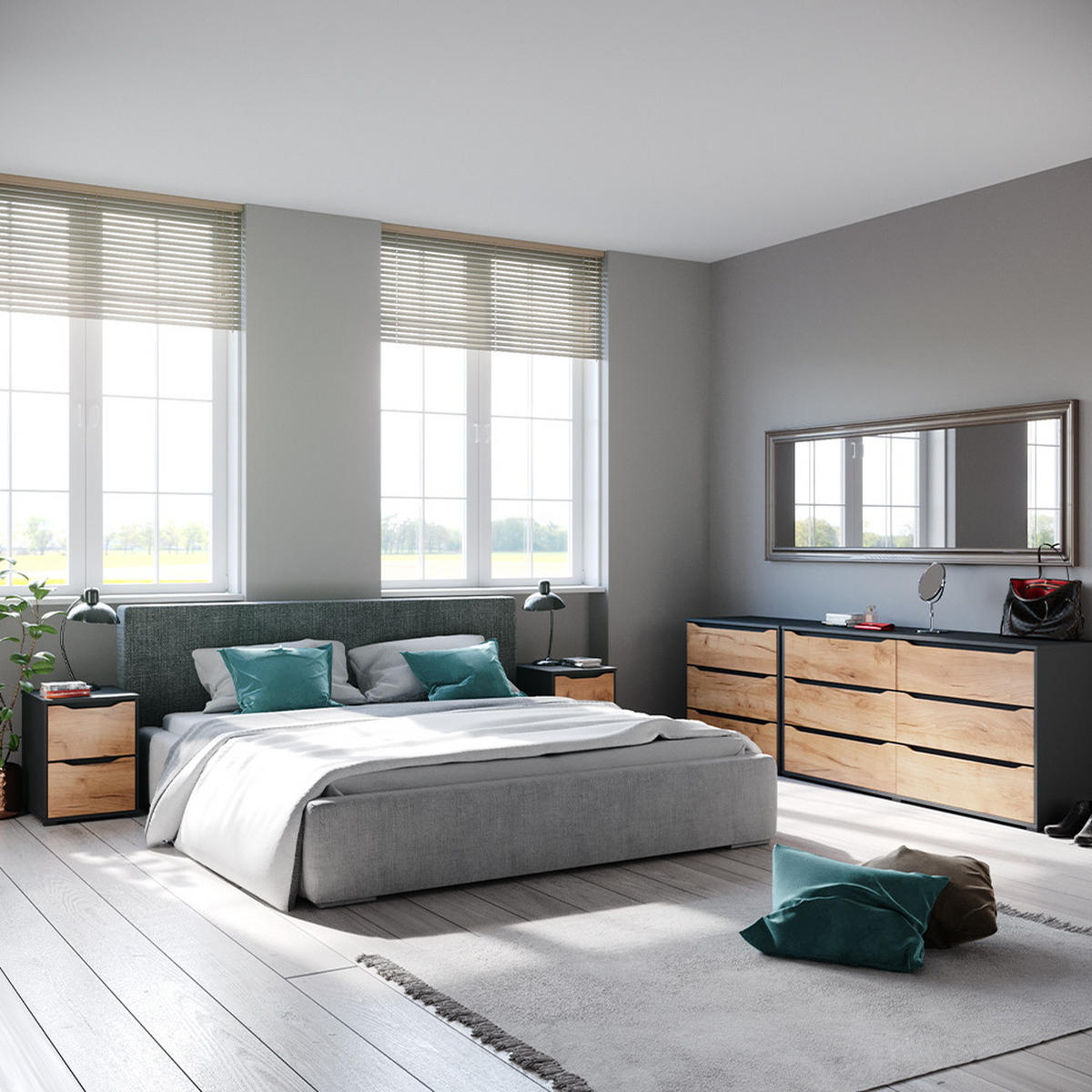 KOMMODE Ruben Goldkraft Eiche 40 x 53.6 cm mit Schubladen - Anthrazit/Eiche Wotan, Holzwerkstoff (40.2/53.6/48cm) - Vicco