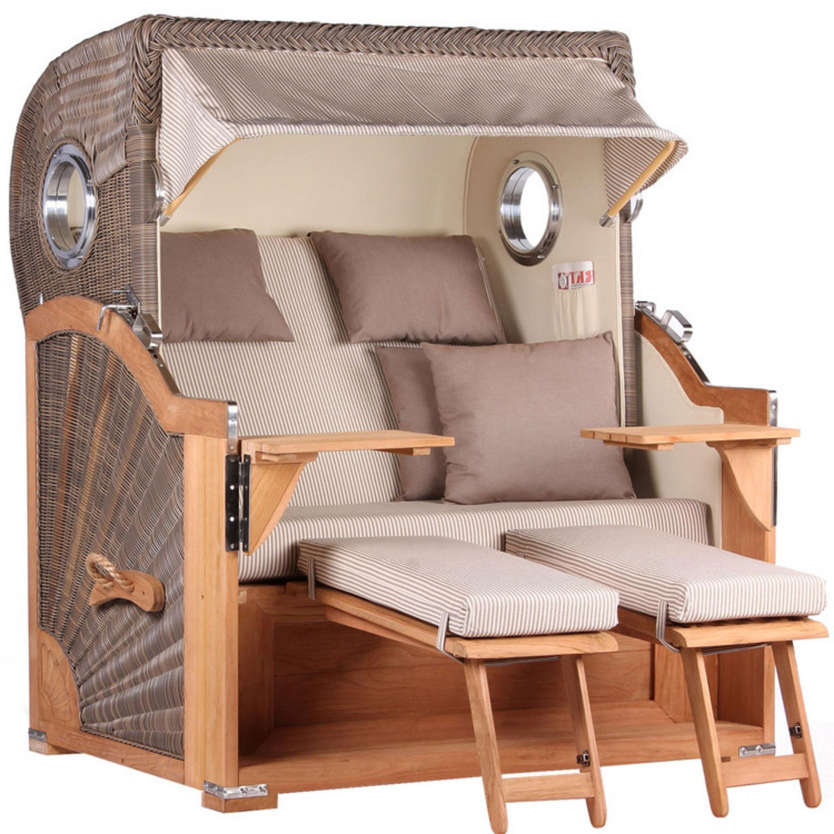 STRANDKORB Baltikum Teak 2,5 Sitzer - Beige/Braun, Holz/Metall (142/170/95cm) - Mr. Deko