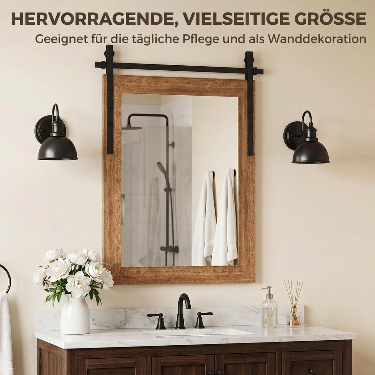WANDSPIEGEL Gehärtetes Glas MDF Hellbraun - Hellbraun, Holzwerkstoff (2/86.5/61cm) - HOMCOM