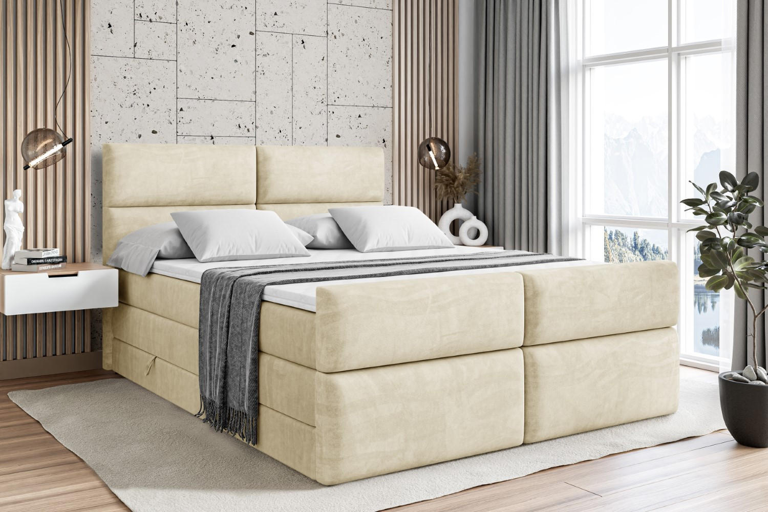 Thumbnail - Altdecor Boxspringbett, Beige, Holzwerkstoff, Höhe ca. 20 cm, 160x200 cm, Schlafzimmer, Betten, Boxspringbetten