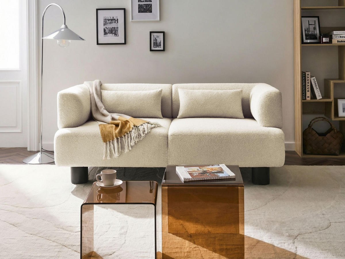 POHOVKA 2-místná Bouclé Krémově bílá Movik - krémová, textil (183/74/90cm) - Beliani