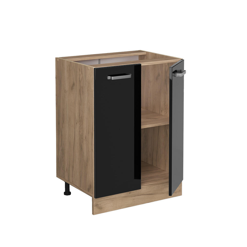 KÜCHENUNTERSCHRANK KÜCHENSCHRANK R-Line Schwarz Hochglanz 60 cm ohne AP - Honigeiche/Schwarz Hochglanz, Holzwerkstoff (60/81.6/46cm) - Vicco