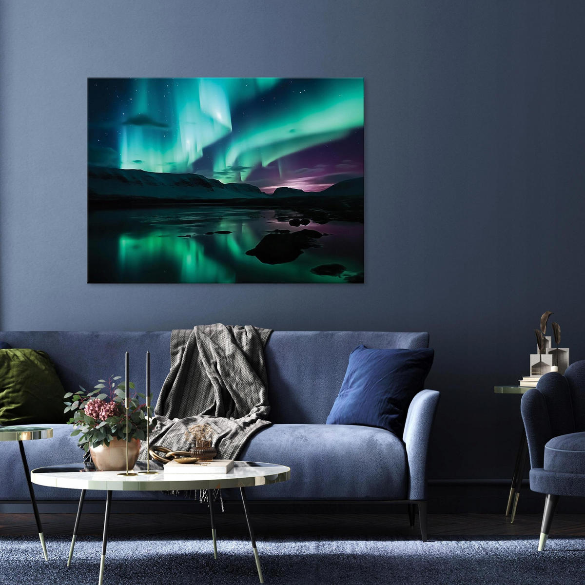 LEINWAND BILDER Polarlichter Natur 100x70 - Multicolor, Holzwerkstoff (100/70cm) - Wallarena