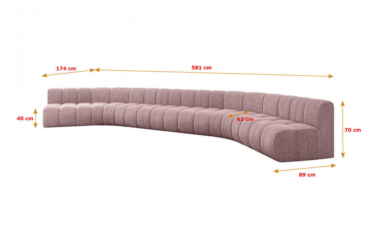 WOHNLANDSCHAFT modulares Sofa Montra-U2 - 581x174x70 cm Rosa - Rosa, Holzwerkstoff/Textil (581/70/174cm) - ALTDECOR