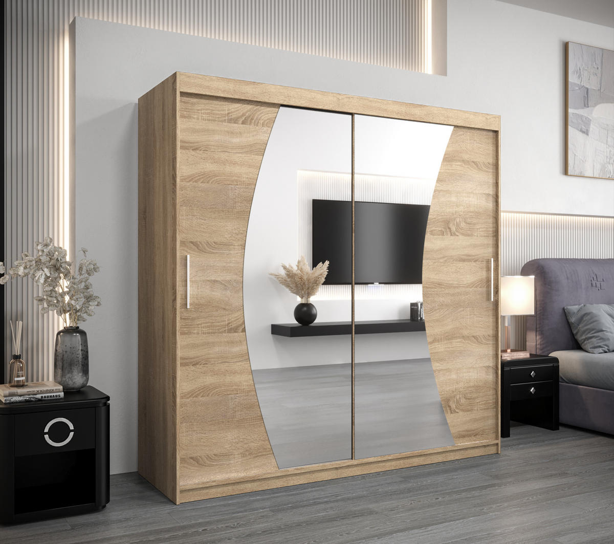 SCHWEBETÜRENSCHRANK 200/200/62 2-türig - Silberfarben/Sonoma Eiche, Holz/Kunststoff (200/200/62cm) - MÖBEL KRYSPOL