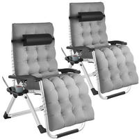 SONNENLIEGE 2er Set Cloud,84 x 168 x 82,5 cm, mit Ablagetisch,hellgrau - Hellgrau, Kunststoff (84/103/113cm) - tectake