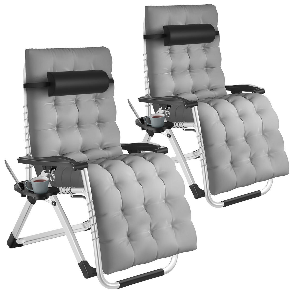 SONNENLIEGE 2er Set Cloud,84 x 168 x 82,5 cm, mit Ablagetisch,hellgrau - Hellgrau, Kunststoff (84/103/113cm) - tectake