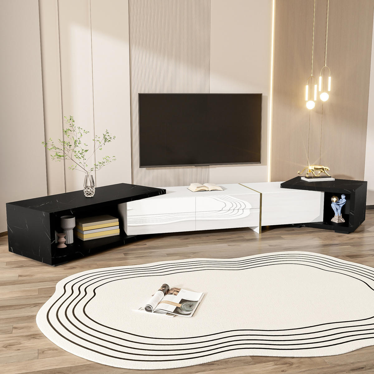 TV-SCHRANK mit variabler Länge 140-260 cm Weiß/Schwarz - Weiß, Holzwerkstoff (40/30/260cm) - Beauniv