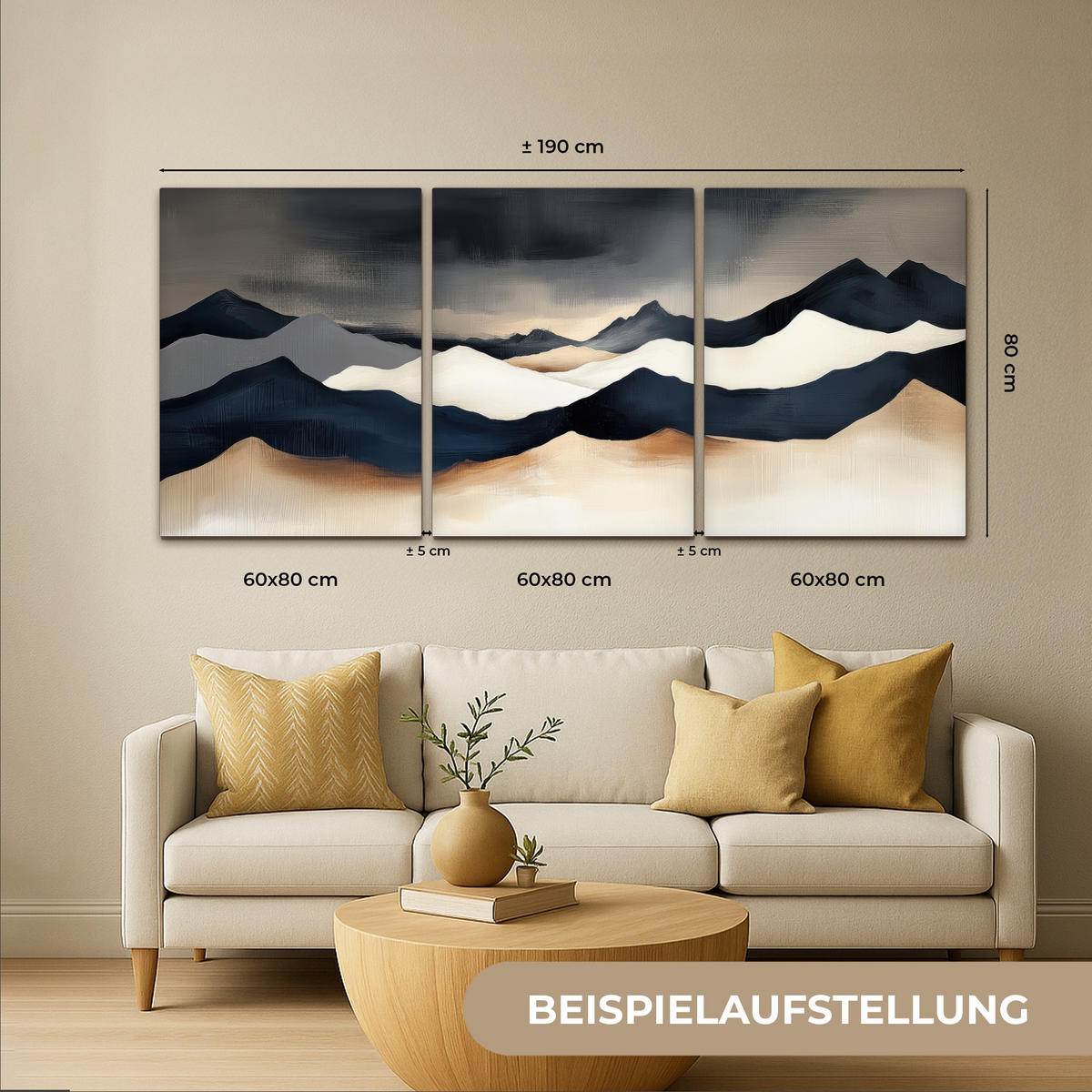 LEINWANDBILD 3er Set Landschaft - Abstrakt - Modern 180x80 cm - Dunkelblau, Textil (180/80cm) - MuchoWow