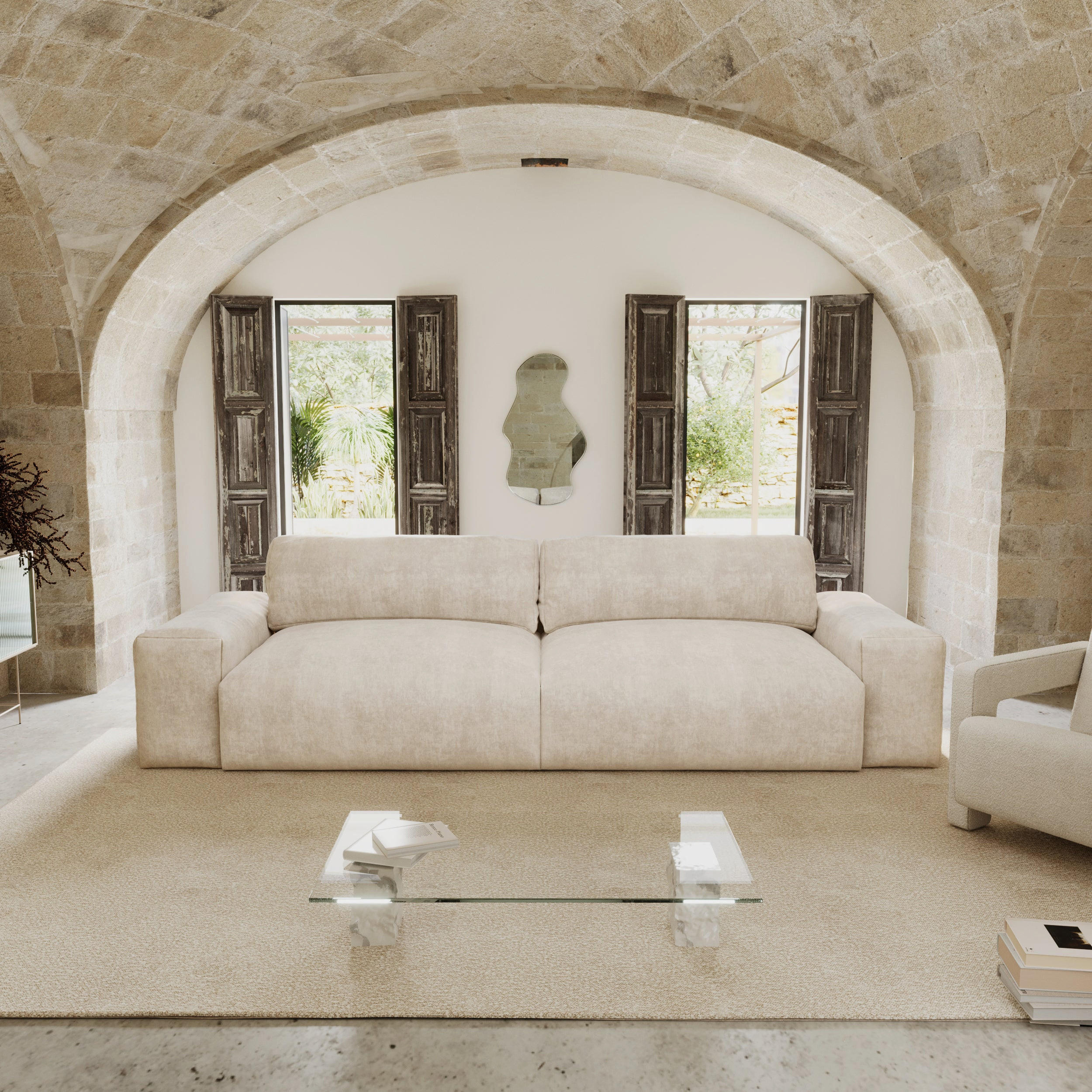SOFA 3-SITZER Samt creme 220 cm - Creme, Textil (220/47/120cm) - Sia Home