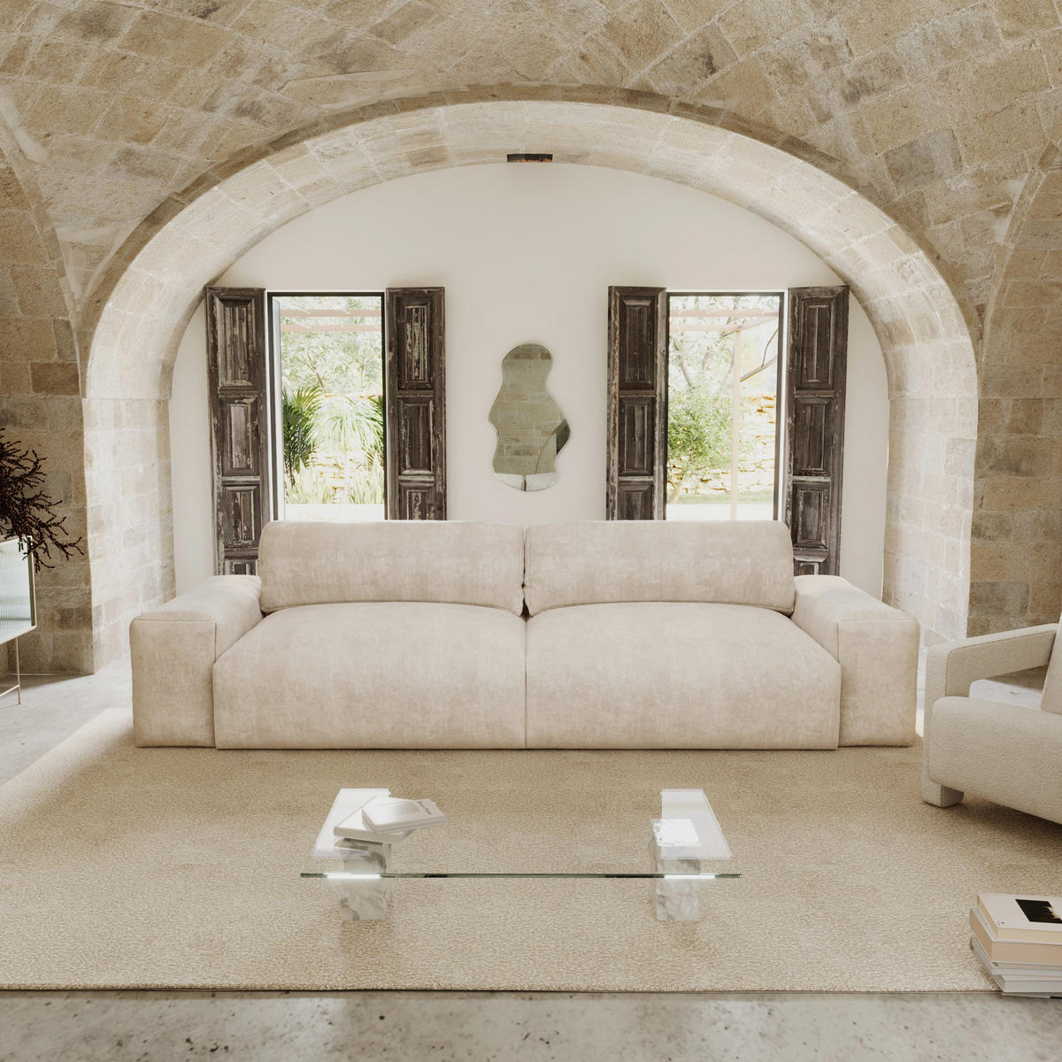 SOFA 4-SITZER Samt Creme 240cm - Creme, Textil (240/47/120cm) - Sia Home