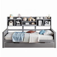 HOLZBETT 90/200 cm aus Kiefer mit Ausziehbett, Stauraum und inkl. Lattenrost - Grau, Holz (90/200cm) - BEAOK