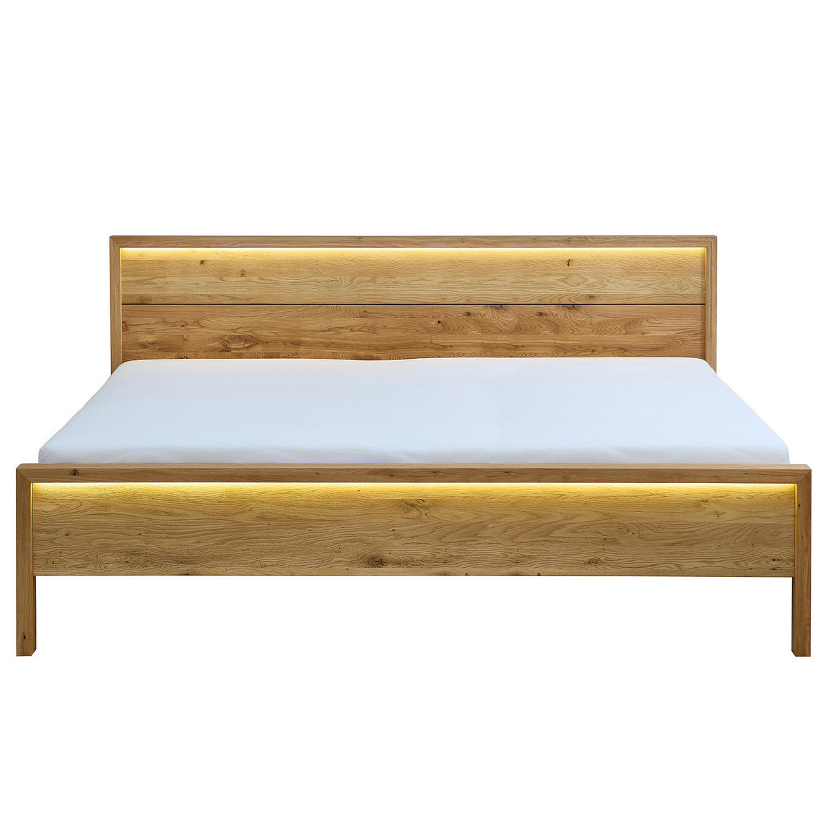 BELEUCHTETES MASSIVHOLZBETT - Massivholz - Braun - Eichefarben, Holz (200/200cm) - home24