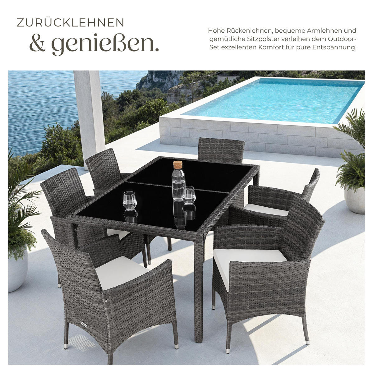 RATTAN SITZGRUPPE Porto,inklusive Schutzhülle,grau/weiß - Weiß/Grau, Kunststoff - tectake