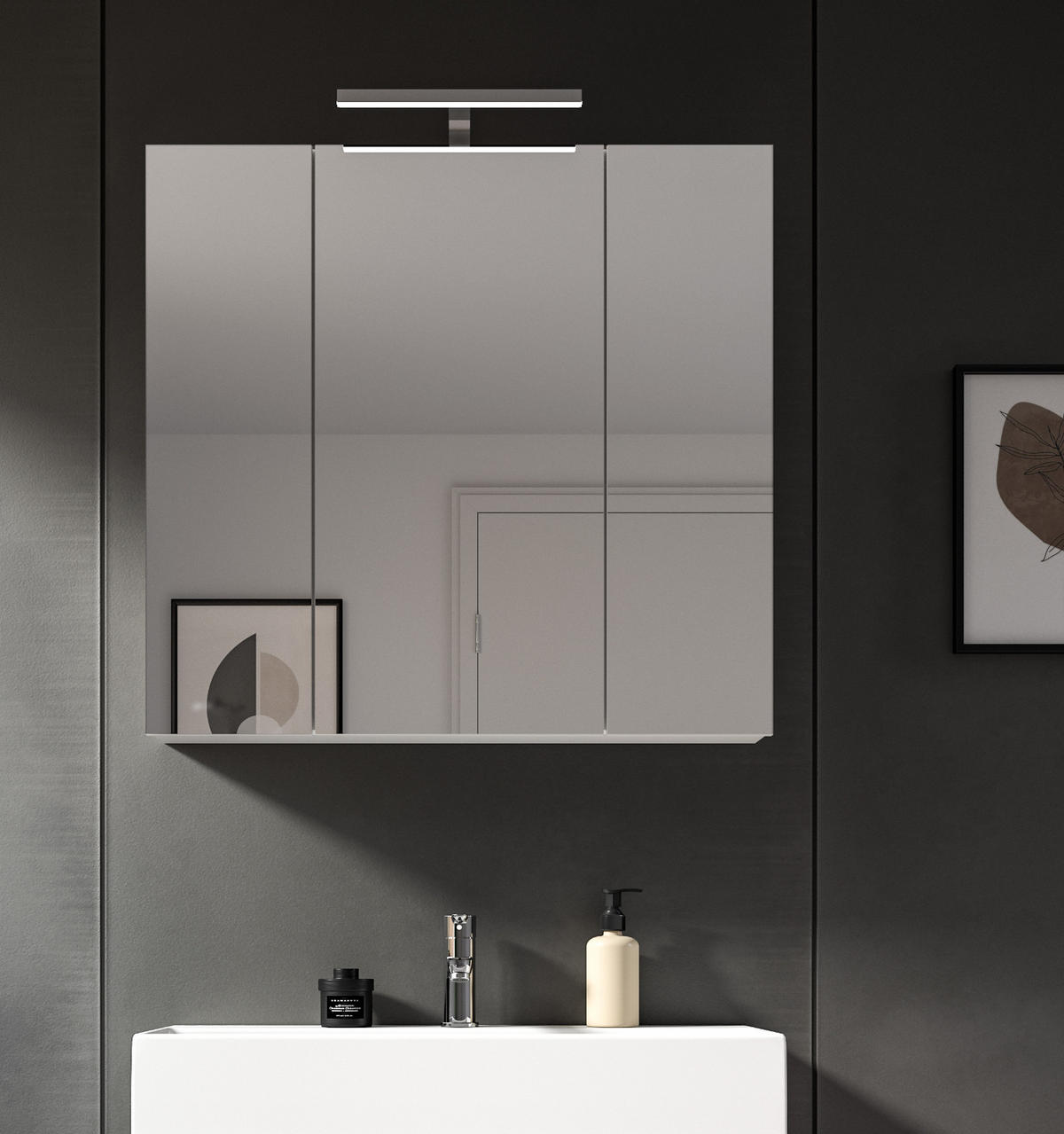 SPIEGELSCHRANK weiß 80 x 77 cm, Badschrank 3-türig - Weiß, Glas/Holzwerkstoff (82/77/18cm) - Inn.Furn