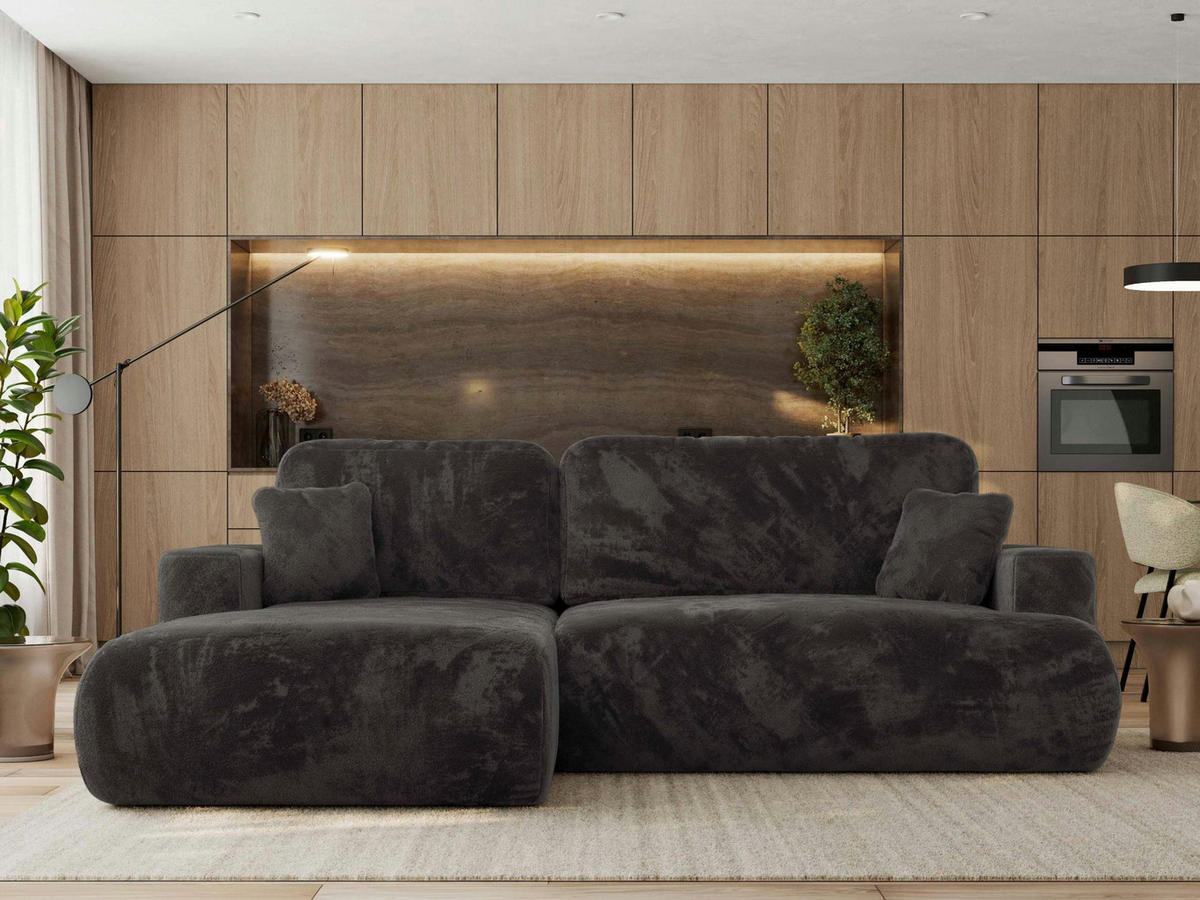 ECKSOFA OVO L Dunkelgrau Plüsch - Links Seite - Dunkelgrau/Schwarz, Kunststoff/Textil (271/195cm) - MKS
