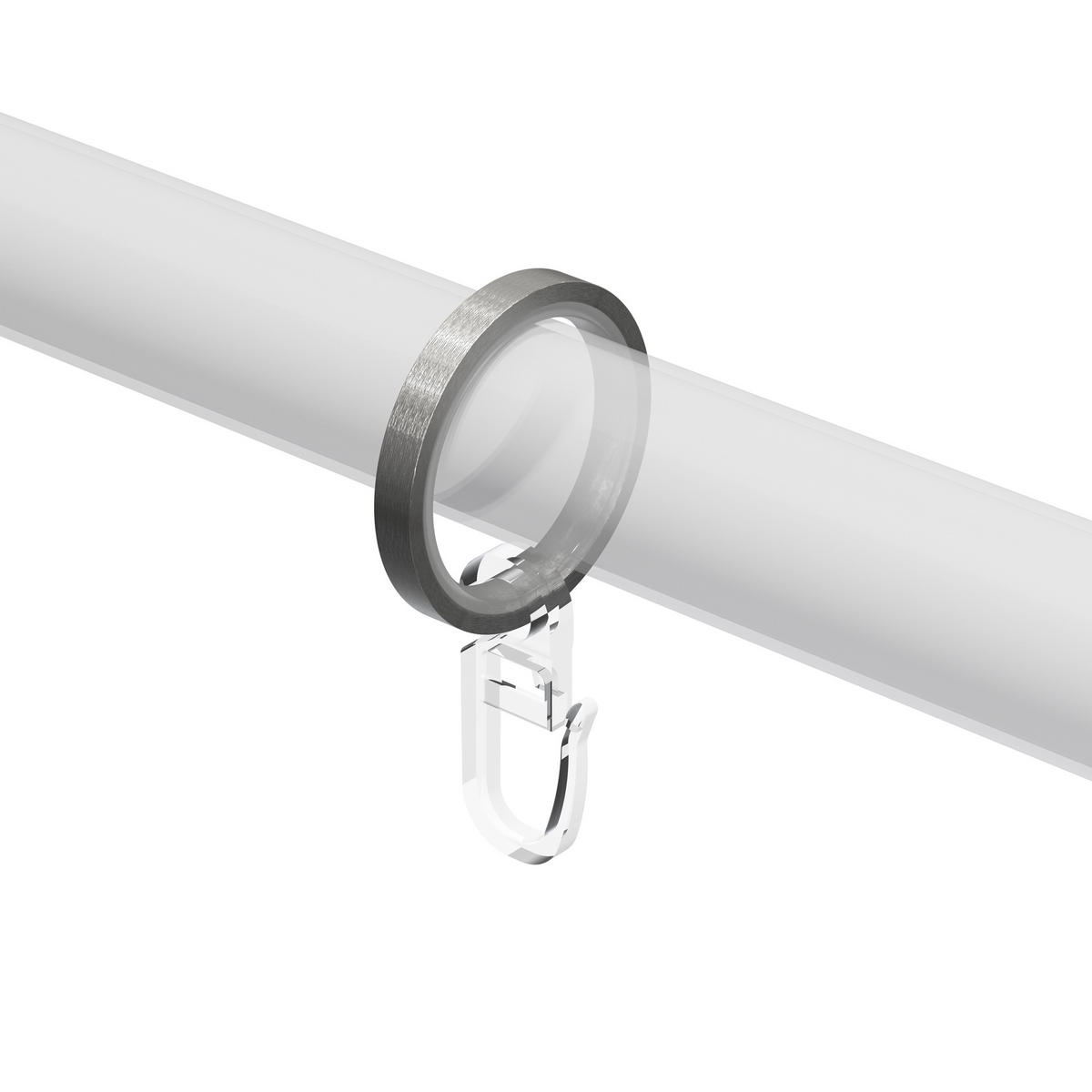 FLACHRINGE MIT EINLAGE UND FALTENHAKEN FÜR GARDINENSTANGEN 20 mm Ø, Edelstahl-Optik, Packung 10 Stück - Edelstahlfarben, Metall (20cm) - INTERDECO